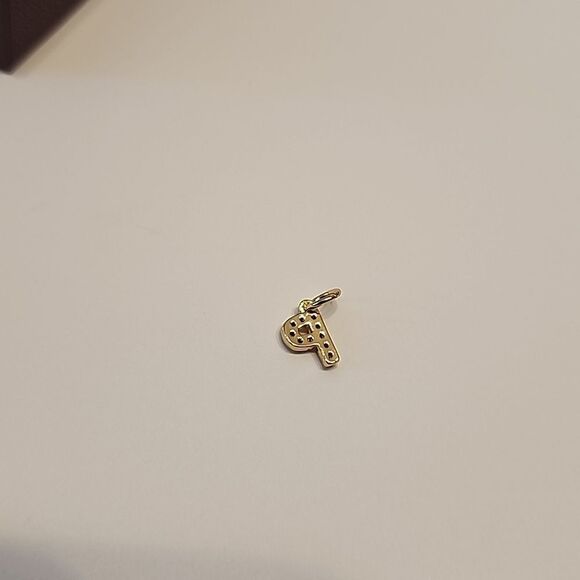 Dainty P Initial Rhinestone Charm Pendant  Gold Tone - Picture 5 of 5